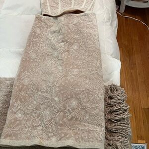 With Jean Cream Floral Pencil Skirt and top